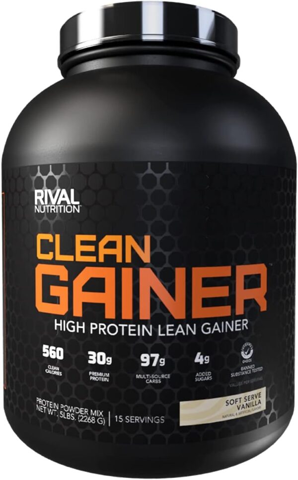 RIVAL NUTRITION Clean Gainer Soft Serve Vanilla 5 Lb I High Protein Lean Gainer Powdered Drink Mix I 560 Calories, 30g Protein, and 97g Multi-Source Carbs Per Serving I 15 Servings