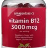 Amazon Basics Vitamin B12 3000 mcg Gummies, Normal Energy Production and Metabolism, Immune System Support, Raspberry, 100 Count (2 per Serving) (Previously Solimo)
