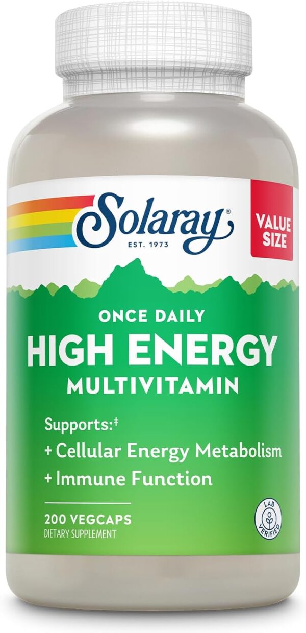 SOLARAY Once Daily High Energy Multivitamin for Women and Men – with Vitamin C, Vitamin D and Whole Food & Herb Base - Cellular Energy Metabolism & Immune Function Support – 200 Servings, 200 VegCap