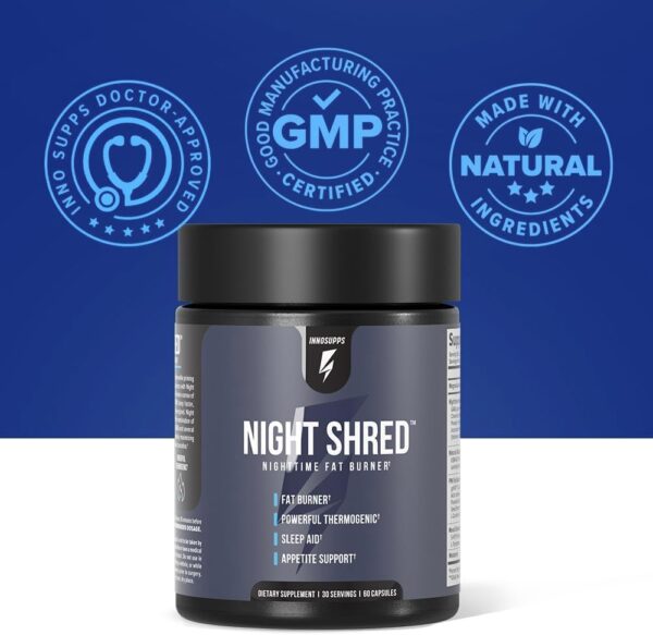 InnoSupps Night Shred Fat Burner and Natural Sleep Support | Ashwaganda, 5-HTP, CLA, Melatonin | Appetite Suppressant | Weight Loss Support Nighttime Fat Burning (60 Vegetarian Capsules)
