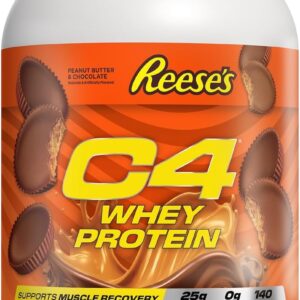 C4 Whey Protein Powder, Reese’s Peanut Butter & Chocolate – 25g Protein, 0g Added Sugar, 140 Calories Per Serving, Supports Muscle Recovery, 28 Servings, Premium Whey for Post-Workout