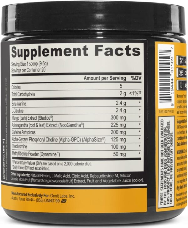 ONNIT Alpha Brain Pre-Workout Powder, IGEN™ Non-GMO Tested, Tiger's Blood Flavor, Pre-Workout Supplement for Women and Men, Dietary Supplement, 20 Servings per Tub, 6.76 oz