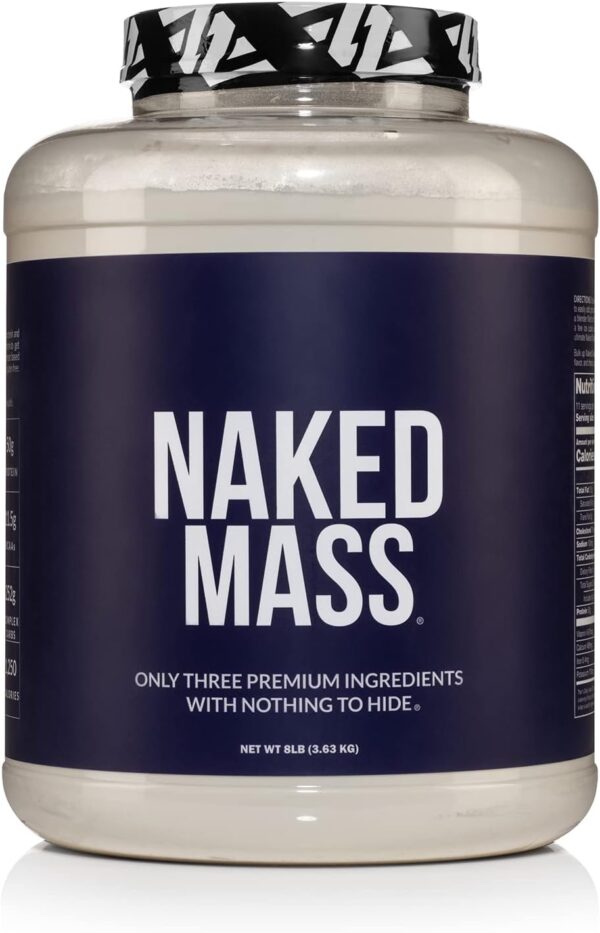 NAKED Mass - Natural Weight Gainer Protein Powder - 8 LB Bulk, NSF Certified, GMO Free, Gluten Free & Soy Free. No Artificial Ingredients - 1,250 Calories per Serving