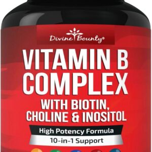 Divine Bounty Super B Complex Vitamins – All B Vitamins Including B12, B1, B2, B3, B5, B6, B7, B9, Folic Acid – Vitamin B Supplement – Support Healthy Energy Metabolism – 90 Vegetarian Capsules
