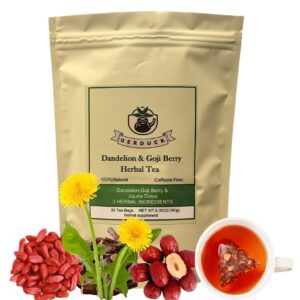 Dandelion Root & Goji Berry Tea with Jujube Dates,6g x 30 Teabags-Organic Dandelion Detox Tea, Premium Natural Herbal Tea,Dandelion Wolfberry Tea,Caffeine-Free