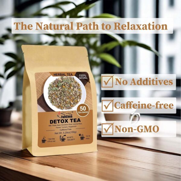 FullChea - Detox Tea Bags, 50 Teabags Liver Detox Tea, With Milk Thistle Seed, Dandelion Root, Licorice Root, Fennel, Turmeric, Peppermint - Liver Cleansing and Support