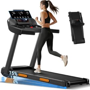 15% Incline Treadmills for Home, 3.0HP Folding Walking Pad with 400LBS Weight Capacity, Portable Treadmill with Handrails, 3 LED Displays