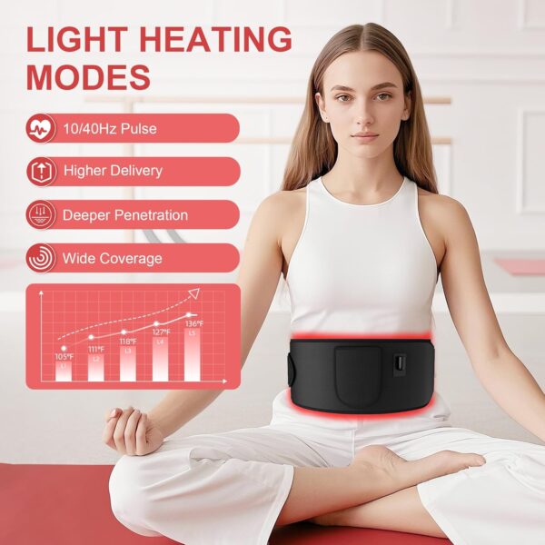 Red Light Heating for Body: RAYOCON 5 Light Levels Light Heat Belt Wrap for Back/Waist 660nm & 850nm Led Beads with Timer