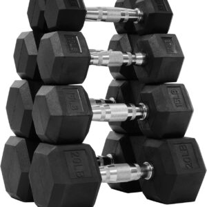 Fitvids Rubber Encased Hex Dumbbell Set Contoured Handle for Muscle Toning, Strength Building & Full Body Workout, 60LB, 100LB, 150LB and 550LB Set