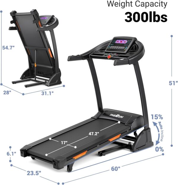 THERUN Incline Treadmill, Treadmills for Running and Walking, 300 lbs Weight Capacity Folding Treadmill with 0-15% Auto Incline, Wide Belt, 3.5 HP, App, Heart Rate