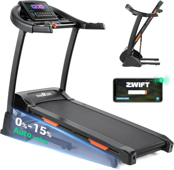 THERUN Incline Treadmill, Treadmills for Running and Walking, 300 lbs Weight Capacity Folding Treadmill with 0-15% Auto Incline, Wide Belt, 3.5 HP, App, Heart Rate
