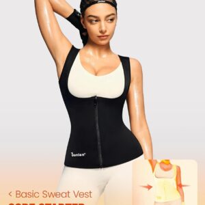 Junlan Sauna Suit for Women Waist Trainer Vest for Women Sweat Tank Top Shaper for Women with Zipper