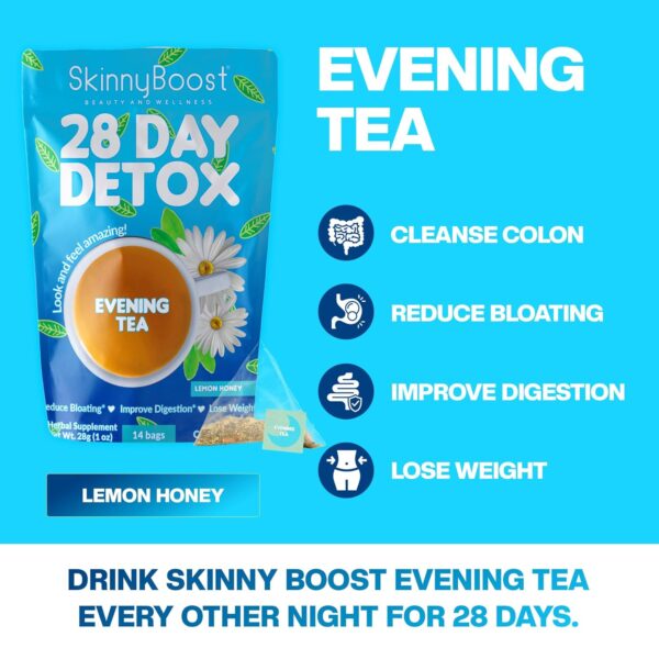 Skinny Boost Evening Tea-Cleanse and detox support, reduce bloating, cleanse colon, reduce toxins, vegan, sugar free-14 bags-lemon honey.