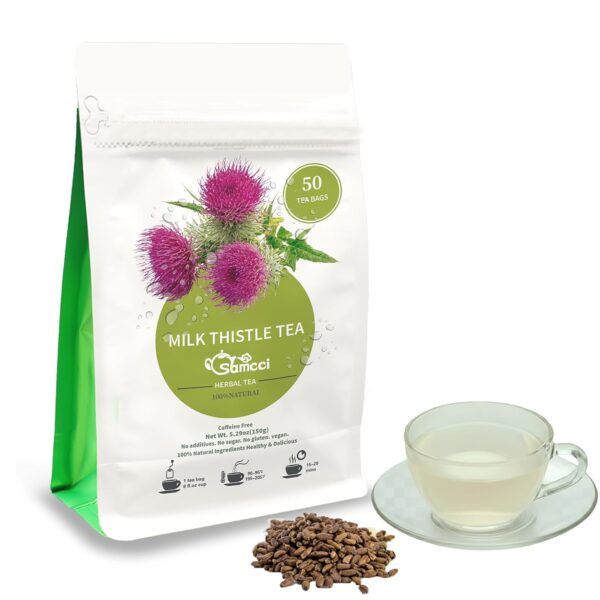 Samcci - Milk Thistle Tea Bags, 50 Teabags, 3g/bag - 100% Natural Milk Thistle Seeds Support Liver Herbal Tea, Caffeine Free - No Additives - No Sugar - Non-GMO - No Gluten