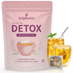 Sylphoria Detox Tea，Weight Loss Tea with Lotus Leaf and Ginseng to Support Goals for Detox Cleanse, Healthy Weight and Digestive Health for Women & Men，- Hawthorn Flavor（1Pack/30Bags）