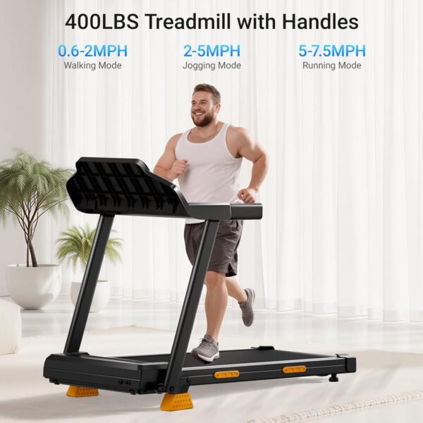 15% Incline Treadmills for Home, 3.0HP Folding Walking Pad with 400LBS Weight Capacity, Portable Treadmill with Handrails, 3 LED Displays