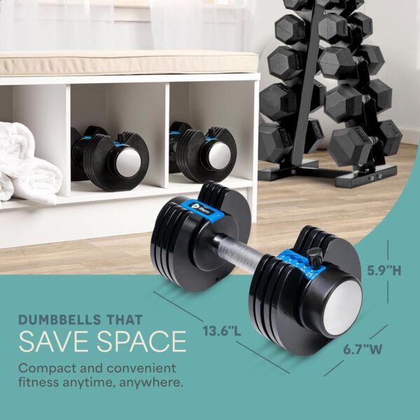 Lifepro Adjustable Dumbbells Set – 15lb, 25lb Pair or 43lb, 55lb & 90lb Single – Quick Adjustment, Anti Slip Handle – Space Saving & Strength Training Weights for Home Gym Exercise & Fitness