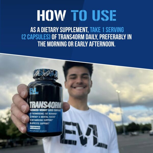 EVL Thermogenic Fat Burner Support - Fast Acting Weight Loss Energy and Appetite Support - Trans4orm Green Tea Supplement for Men and Women - 60 Servings