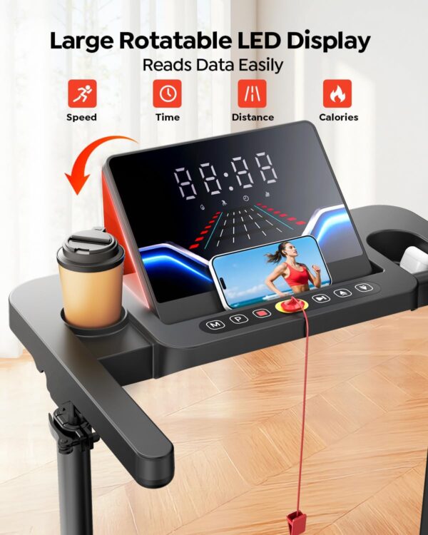 Walking Pad Treadmill with Incline 10%, Foldable Treadmill with Adjustable Handle Bar for Home, Portable Walking Pad with Desk Treadmills with App, Remote Control & LED Display