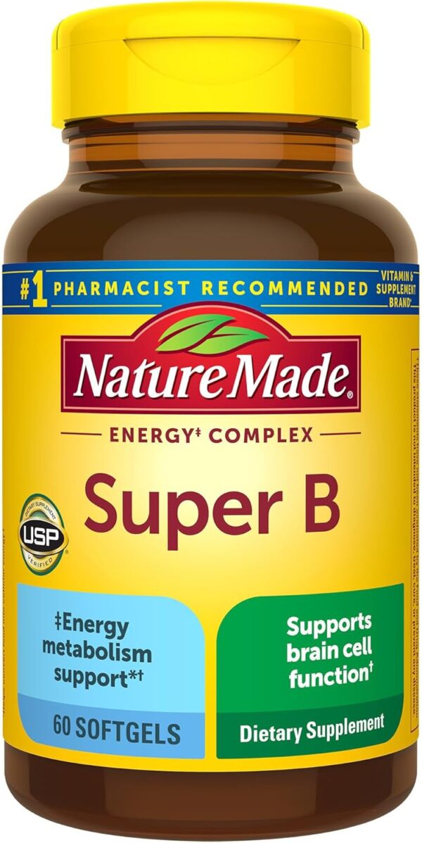 Nature Made Super B Complex Vitamins for Women and Men, Dietary Supplement for Energy Metabolism Support, Super Vitamin B Complex, 60 Softgels, 60 Day Supply