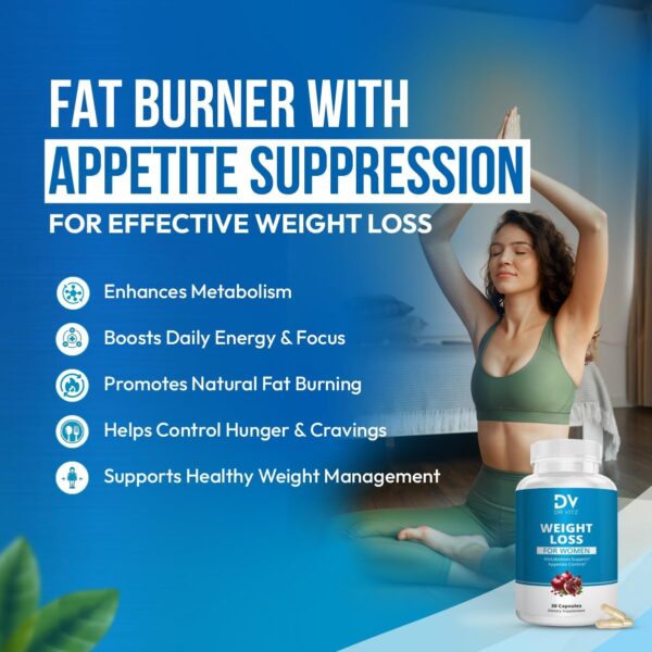 Weight Loss Pills for Women – Fat Burner & Appetite Suppressant – Metabolism Booster with Chromium, Green Tea & Guarana – 30 Capsules – Caffeine Anhydrous for Energy Support