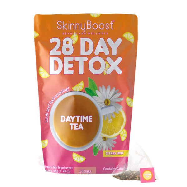 SkinnyBoost 28 Day Detox Daytime Tea - CITRUS MINT (28 Tea Bags) Supports Metabolism Boost, Detox, All Natural, Non GMO, Vegan, Keto Friendly