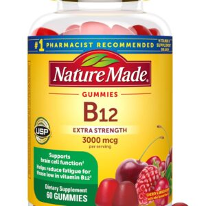 Nature Made Extra Strength Vitamin B12 Gummies 3000 mcg per serving, B12 Vitamins for Energy Metabolism Support, 60 Gummy Vitamins, 30 Day Supply