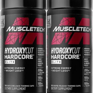 Hydroxycut Hardcore Elite – 100 Rapid-Release Thermo Caps – Energy & Focus – for Men & Women – 50 Servings (Pack of 2)