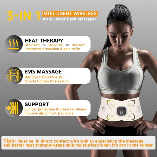 Abs Stimulator Abdominal, ab Belt Muscle Stimulator with Heat for Belly Fat Loss, Stomach Cellulite Melting, Postpartum Care Smooth & Firming, Lower Back Massager for Pain Relief Women Men Gifts