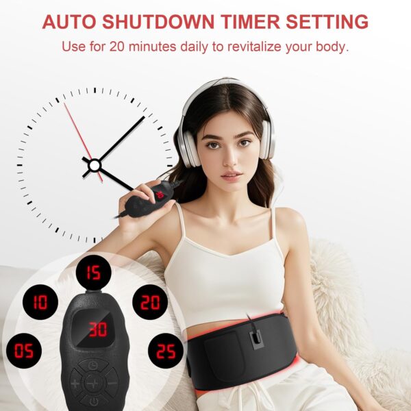 Red Light Heating for Body: RAYOCON 5 Light Levels Light Heat Belt Wrap for Back/Waist 660nm & 850nm Led Beads with Timer