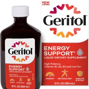 Geritol Liquid Vitamin and Iron Supplement, Energy Support, Contains High Potency B-Vitamins and Iron, Pleasant Tasting, Easy to Swallow, No Artificial Sweeteners, Non-GMO, 12 Oz