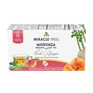 Miracle Tree – Organic Moringa Superfood Tea, 25 Individually Sealed Tea Bags, Peach & Ginger (Keto, Detox, Energy & Immunity Booster, Vegan, Gluten-Free, Organic, Non-GMO, Caffeine-Free)