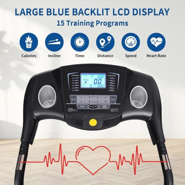 Treadmills for Home, Folding Treadmill with 12% Auto Incline, 2.5 HP, 8.5 MPH Speed, 15 Preset Programs, Heart Rate Sensor, LCD Display, 220 lb Weight Capacity for Office Workout