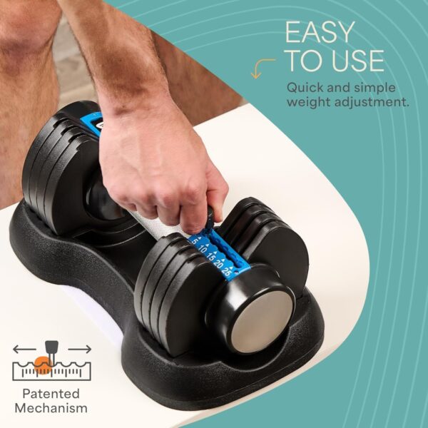 Lifepro Adjustable Dumbbells Set – 15lb, 25lb Pair or 43lb, 55lb & 90lb Single – Quick Adjustment, Anti Slip Handle – Space Saving & Strength Training Weights for Home Gym Exercise & Fitness