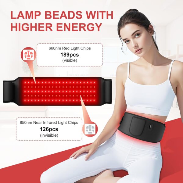 Red Light Heating for Body: RAYOCON 5 Light Levels Light Heat Belt Wrap for Back/Waist 660nm & 850nm Led Beads with Timer