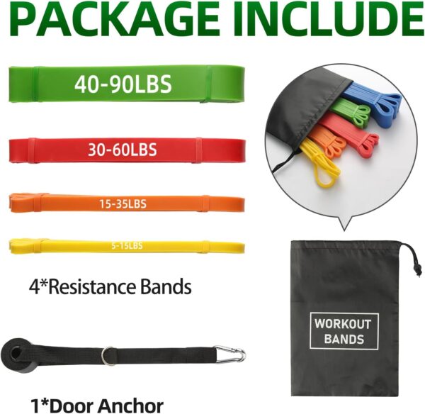 Resistance Bands for Working Out, 4-Level Pull Up Assist Bands Set with Door Anchor, Workout for Women and Men, Exercise Bands,Training, Plasticity, Physical Therapy at Home/Gym