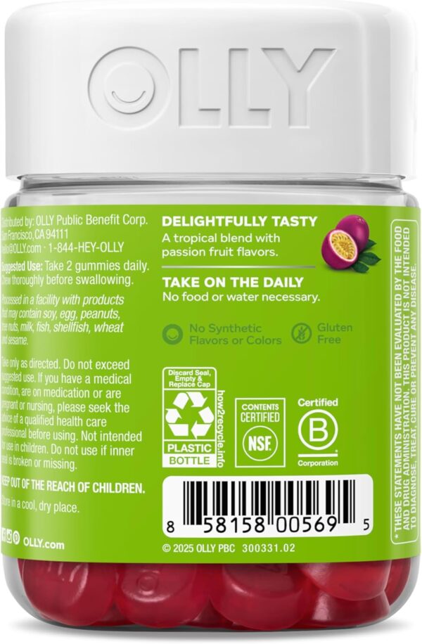 OLLY Daily Energy Gummy, Caffeine Free, Vitamin B12, CoQ10, Goji Berry, Adult Chewable Supplement, Tropical Flavor - 60 Count