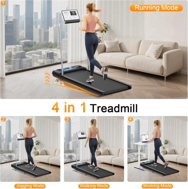 Walking Treadmill Pad with Handle Bar, Silent Fitness Equipment, Treadmill with 4-in-1 Modes, Easy Assembly, Portable Home Gym Equipment
