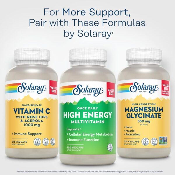 SOLARAY Once Daily High Energy Multivitamin for Women and Men – with Vitamin C, Vitamin D and Whole Food & Herb Base - Cellular Energy Metabolism & Immune Function Support – 200 Servings, 200 VegCap