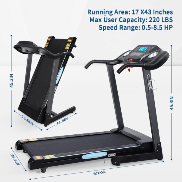 Treadmills for Home, Folding Treadmill with 12% Auto Incline, 2.5 HP, 8.5 MPH Speed, 15 Preset Programs, Heart Rate Sensor, LCD Display, 220 lb Weight Capacity for Office Workout