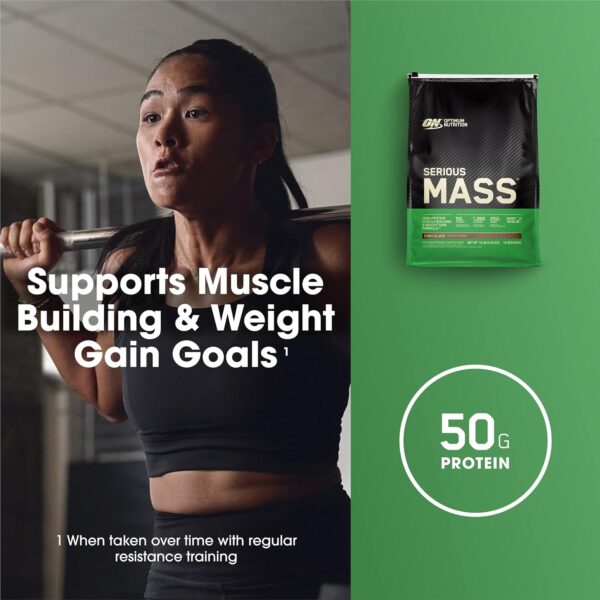 8104BIlsdEL._AC_SL1500_.jpg Optimum Nutrition Serious Mass, Weight Gainer Protein Powder, Mass Gainer, Vitamin C and Zinc for Immune Support, Creatine, Chocolate, 12 Pound (Packaging May Vary)