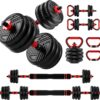 Adjustable Dumbbell Set, 10/20/30/45/70/90lbs, 5 in 1 Multi-Function Dumbbells Set Converts to Barbell & Kettlebell, Weight Set for Home Gym Workout, Suitable for Men/Women Strength Training