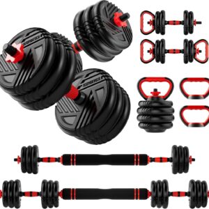 Adjustable Dumbbell Set, 10/20/30/45/70/90lbs, 5 in 1 Multi-Function Dumbbells Set Converts to Barbell & Kettlebell, Weight Set for Home Gym Workout, Suitable for Men/Women Strength Training