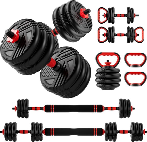 Adjustable Dumbbell Set, 10/20/30/45/70/90lbs, 5 in 1 Multi-Function Dumbbells Set Converts to Barbell & Kettlebell, Weight Set for Home Gym Workout, Suitable for Men/Women Strength Training