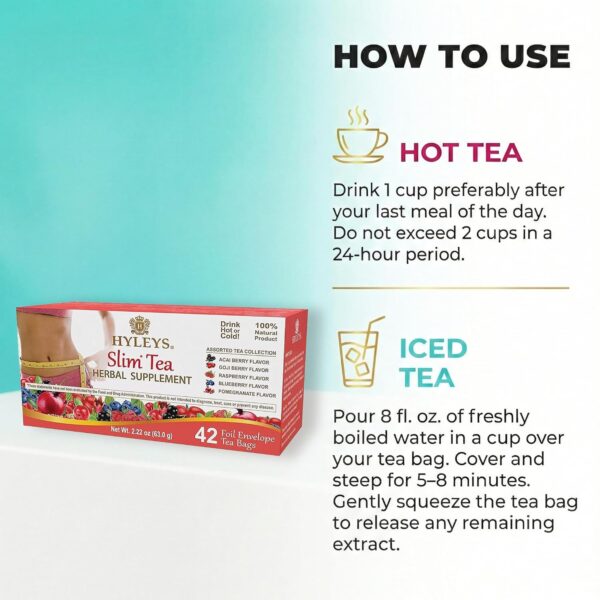 Hyleys Slim Tea 42 Ct Assorted - Weight Loss Herbal Supplement Cleanse and Detox - 42 Tea Bags (1 Pack)