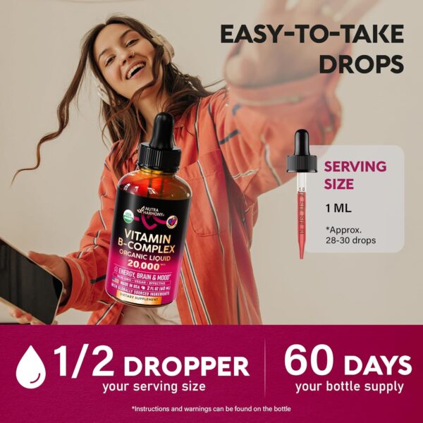 819TJTXAoL._AC_SL1500_.jpg USDA Organic Vitamin B-Complex B5 Pantothenic Acid | B12 Methylcobalamin | B1 Thiamine | B6 Pyridoxine | B7 Biotin | B9 Folic | B3 Niacinamide - B Complex Liquid Drops, Made in USA Supplement, 2fl oz