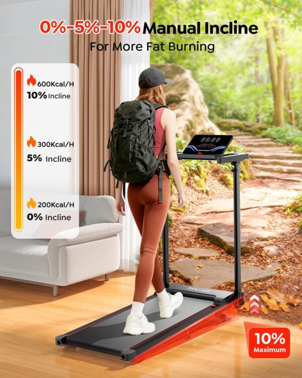 Walking Pad Treadmill with Incline 10%, Foldable Treadmill with Adjustable Handle Bar for Home, Portable Walking Pad with Desk Treadmills with App, Remote Control & LED Display