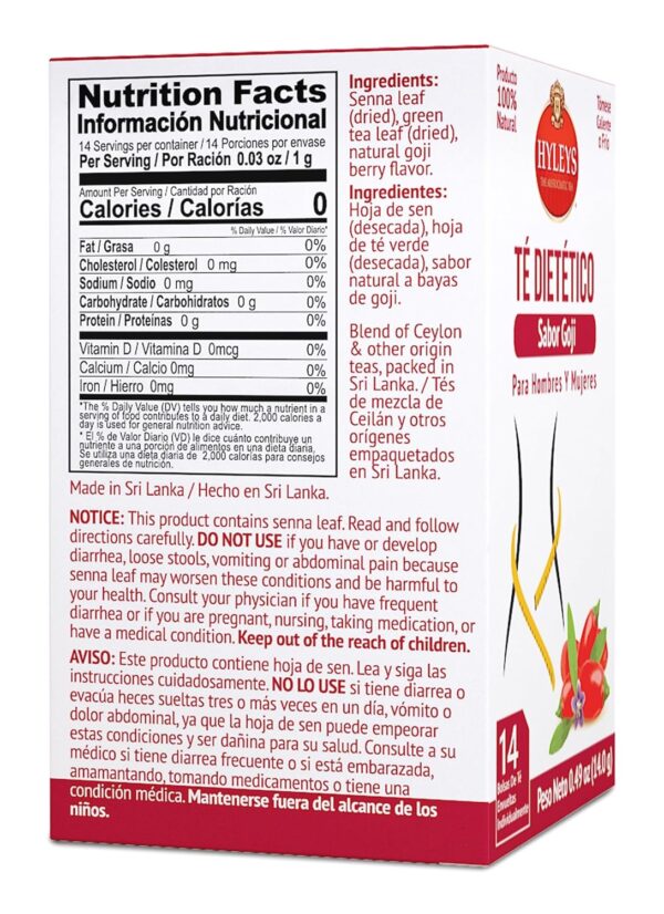 Hyleys Dieter's Tea with Goji Berry Flavor - 14 Tea Bags - Slimming Weight Loss Detox Cleanse Tea