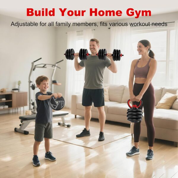 Adjustable Dumbbell Set, 10/20/30/45/70/90lbs, 5 in 1 Multi-Function Dumbbells Set Converts to Barbell & Kettlebell, Weight Set for Home Gym Workout, Suitable for Men/Women Strength Training
