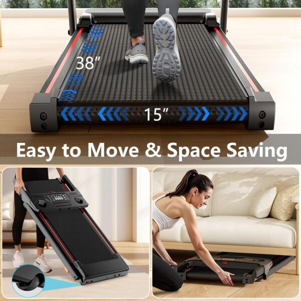 Treadmill with 8% Incline, Walking Pad Treadmill with Handle Bar, Portable Folding Treadmills for Running and Walking, 3.0HP Brushless Motorized, 5 Layers Shock-Absorbing